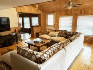 large, down-filled sofa