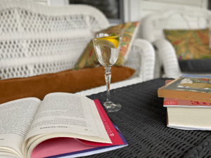 on the screened-in porch