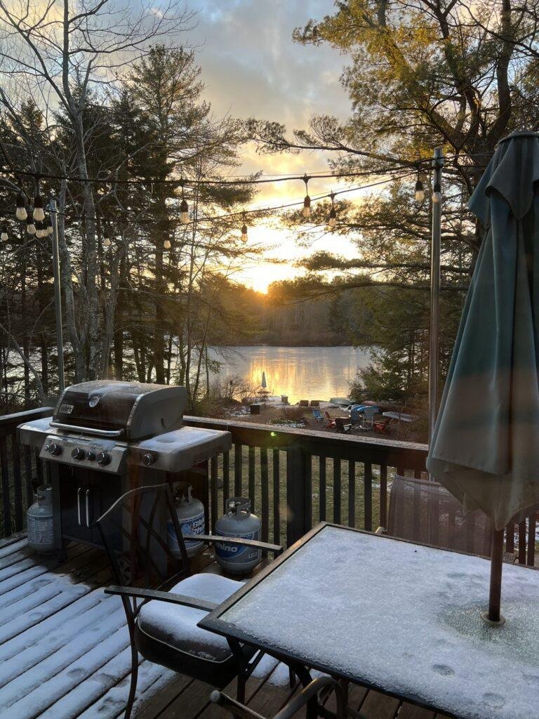 View from upper patio in Winter at Lakeside on Lake Naomi