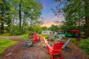 The firepit at Lakeside on Lake Naomi in Pocono Pines PA