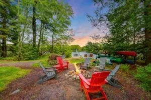 The firepit at Lakeside on Lake Naomi in Pocono Pines PA
