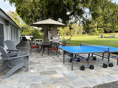 back patio with table and ping pong